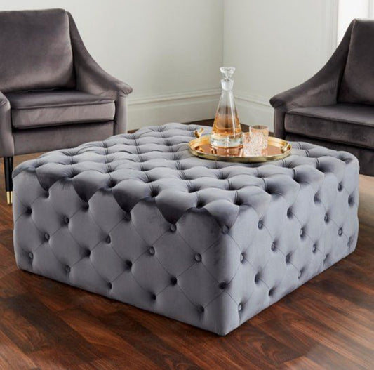 Square Velvet Tufted Cushions Footstool Cocktail Ottoman