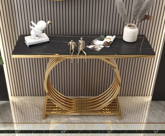 Stylish Console Table, 48" with Wall Mirrior Uv Top Entryway Table With Gold Painted Base, Suitable for Living Room Hallway