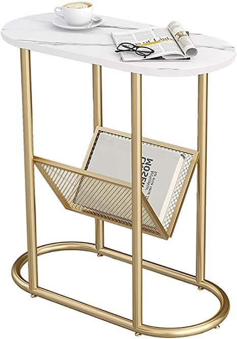 2 Tier Bedside Table Nordic Oval Table with Storage Shelf