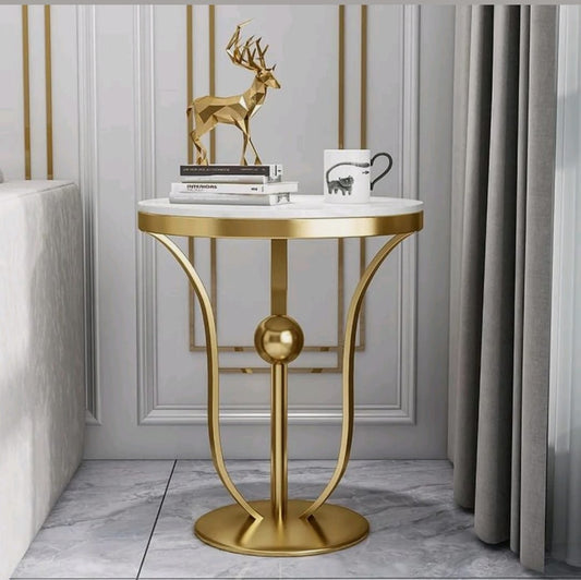 Ashlo's Round End/Side Table Mdf Top With Gold Painted