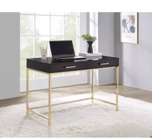 Console Two-Drawers Desk 42-inches Vanity Table, Wood And Metal, Gold frame Console Table , Box Table, Entry wall Table