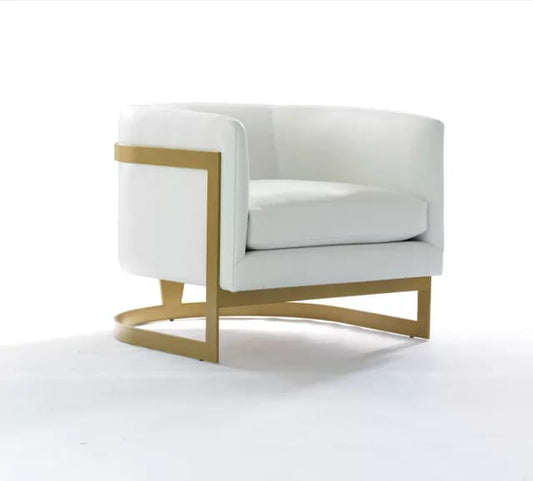 Collection Modern | Contemporary Upholstered Velvet Barrel Accent One Seater Chair with Gold Base